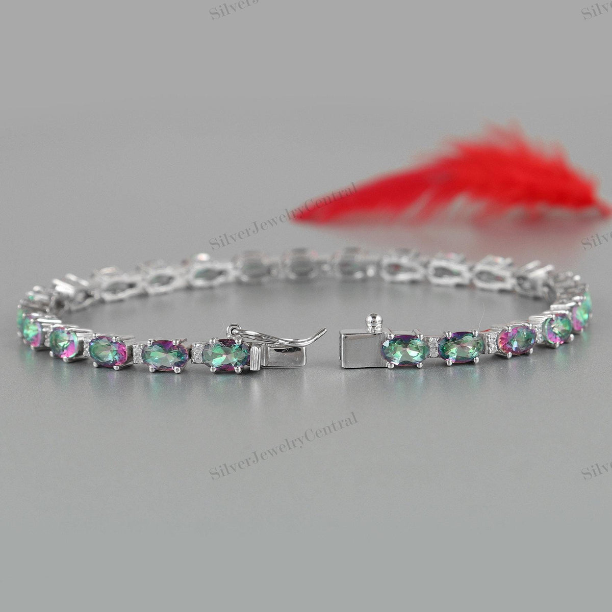 Oval Mystic Topaz Tennis Bracelet, 925 Sterling Silver, November Birthstone Jewelry