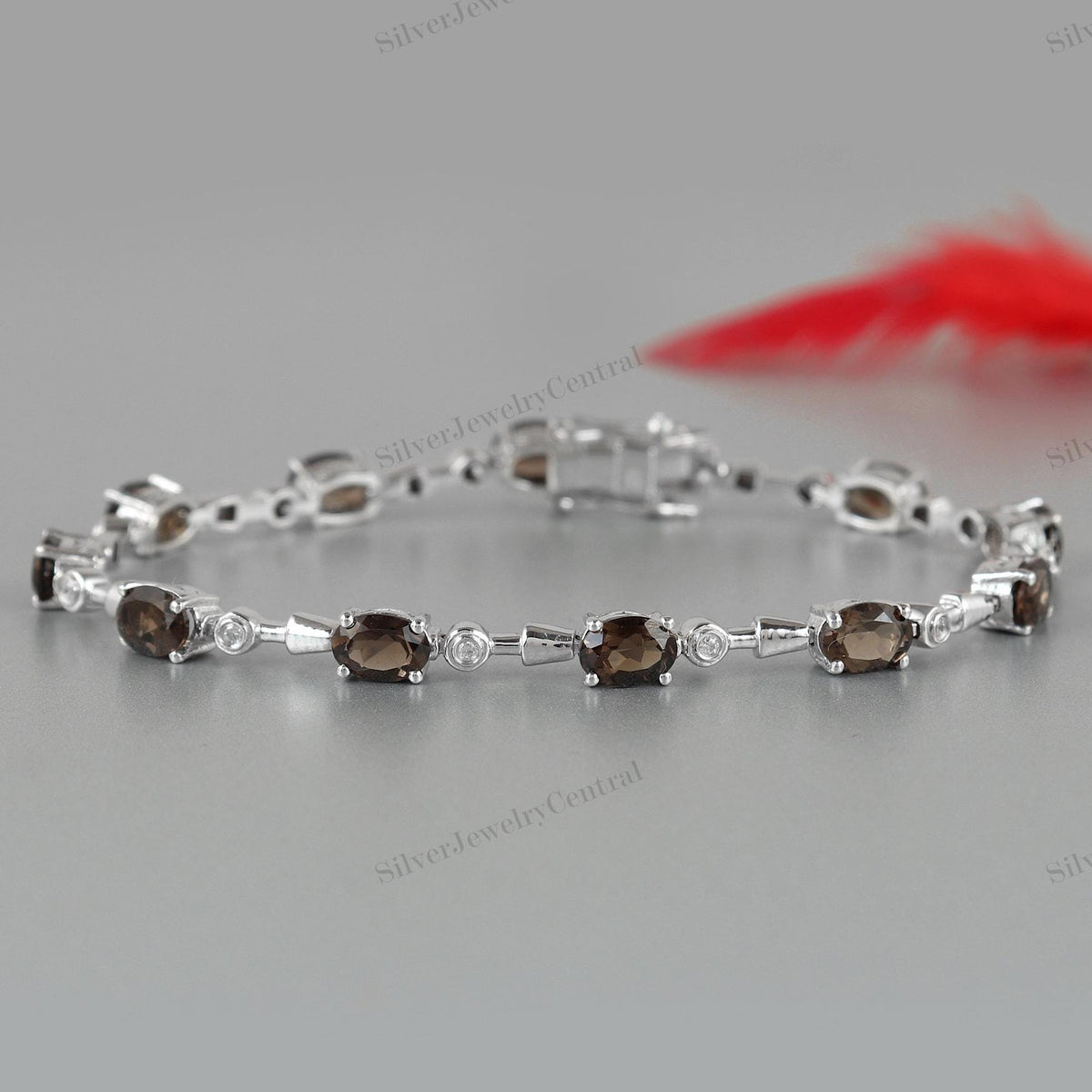 Mystic Topaz, Smokey Quartz, Green Amethyst Gemstone 925 Sterling Silver Tennis Bracelet Handmade Jewelry