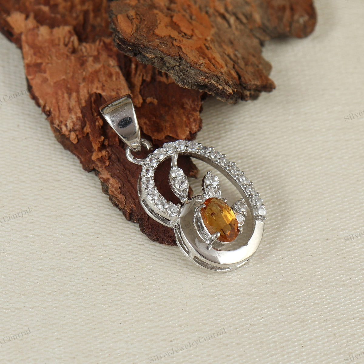 Citrine Cluster Pendant: Oval Gemstone, 925 Sterling Silver, November Birthstone