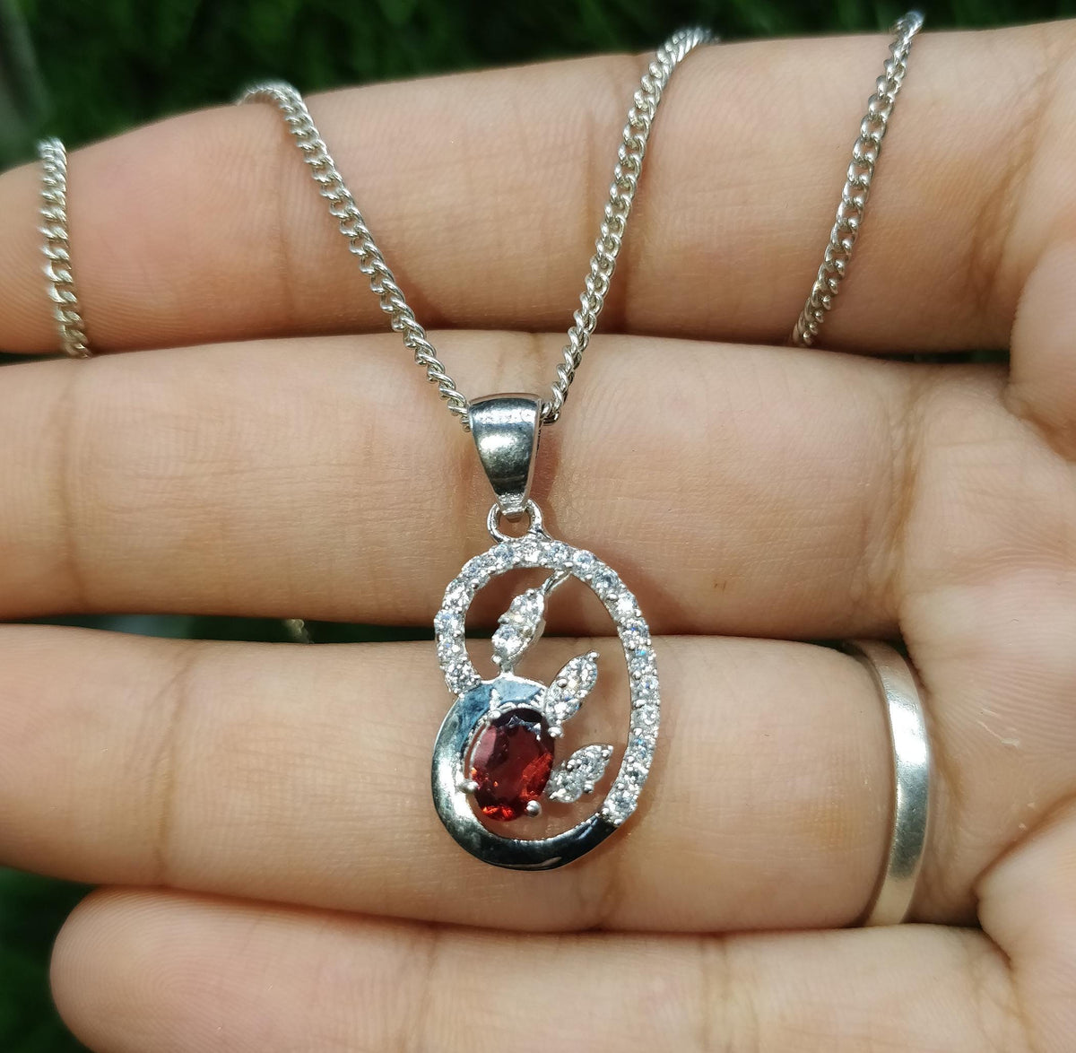 Garnet Cluster Pendant: 925 Sterling Silver January Birthstone