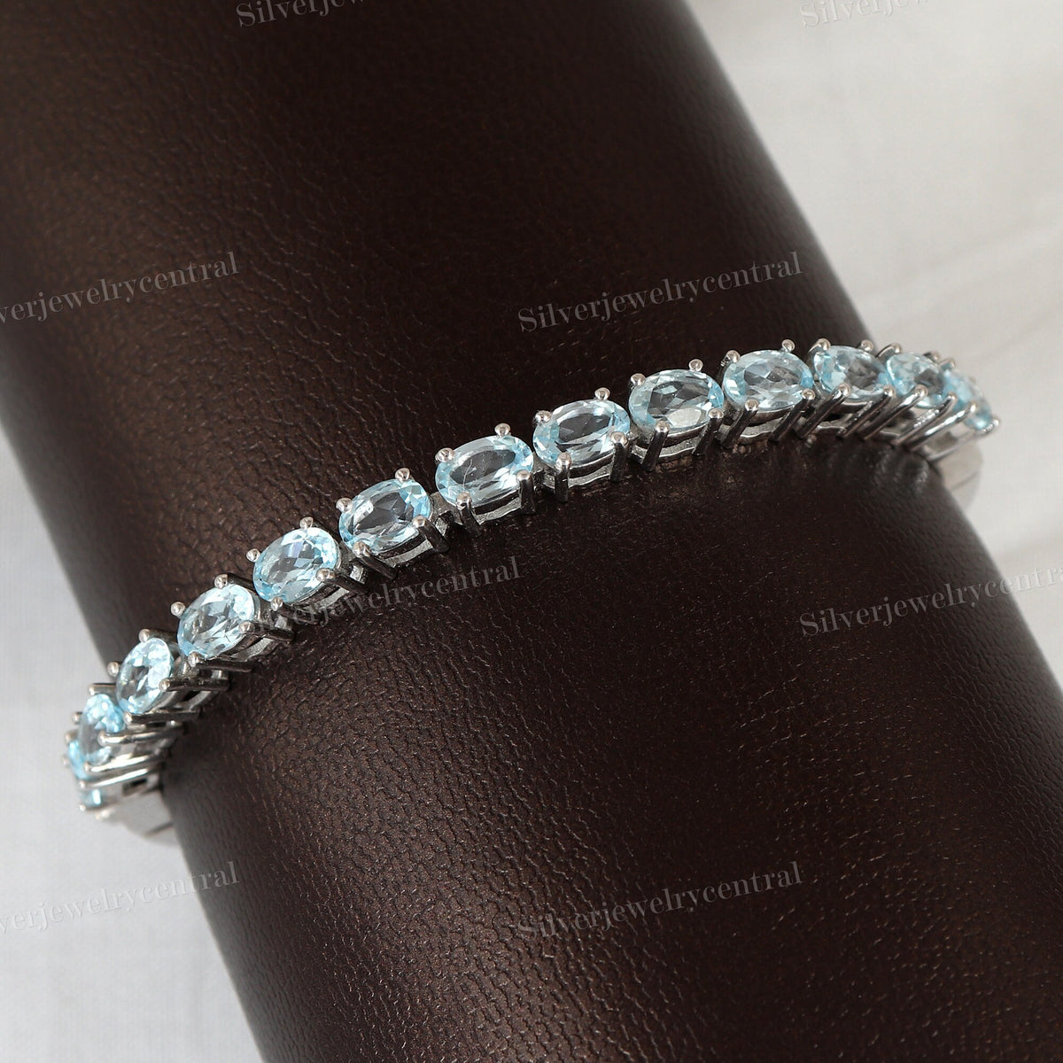 Blue Topaz Bangle: 925 Sterling Silver, December Birthstone, Christmas Jewelry