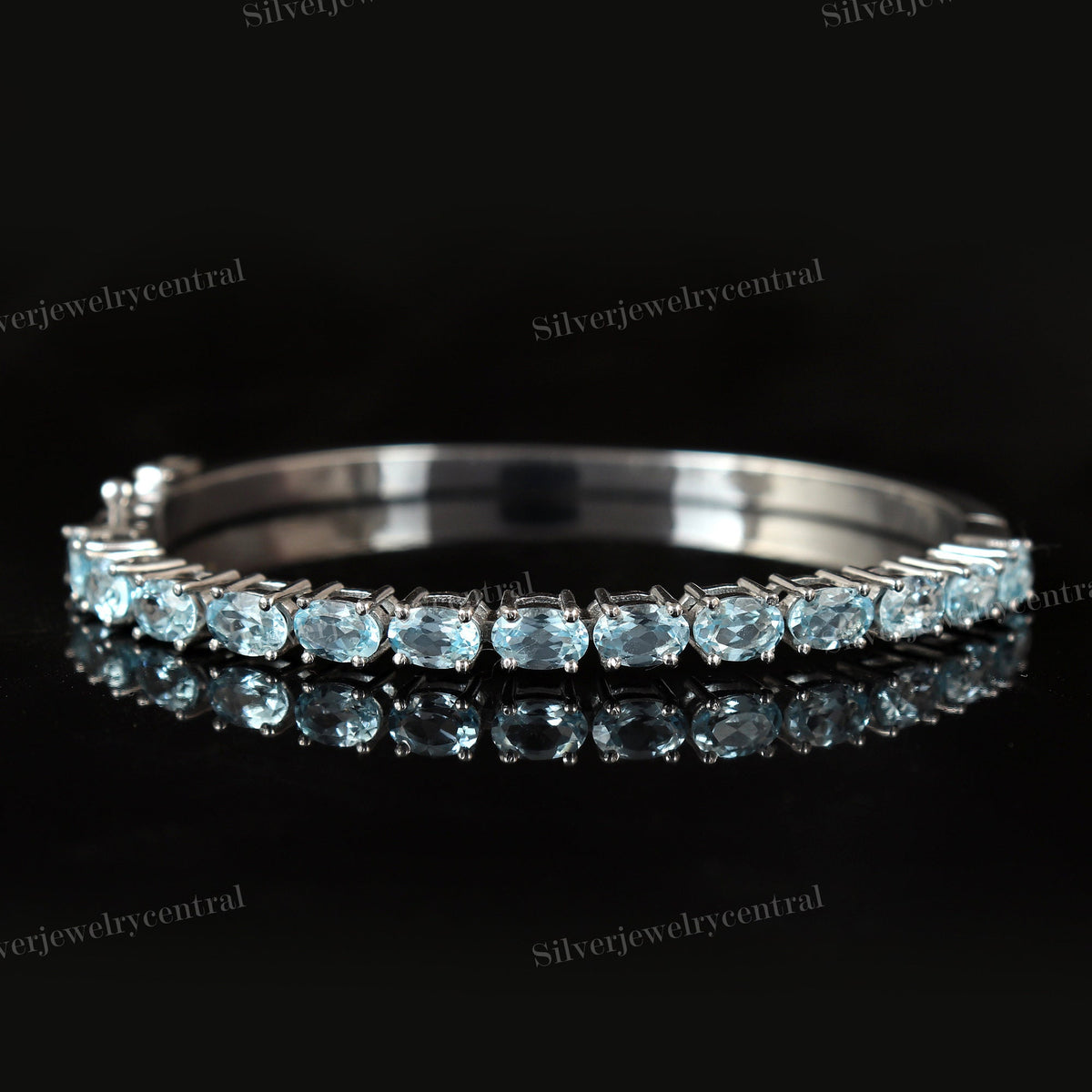 Blue Topaz Bangle: 925 Sterling Silver, December Birthstone, Christmas Jewelry