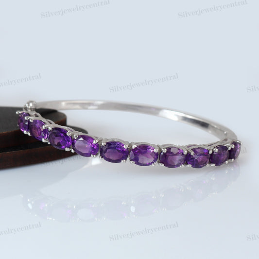 Amethyst Bangle: Sterling Silver Cuff, February Birthstone Christmas Gift