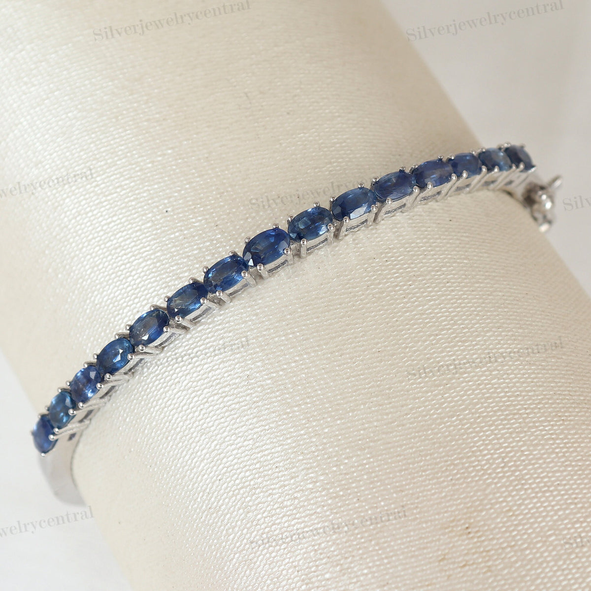Natural Blue Sapphire Bangle Sterling Silver Handmade Gemstone Jewelry Christmas Gifts