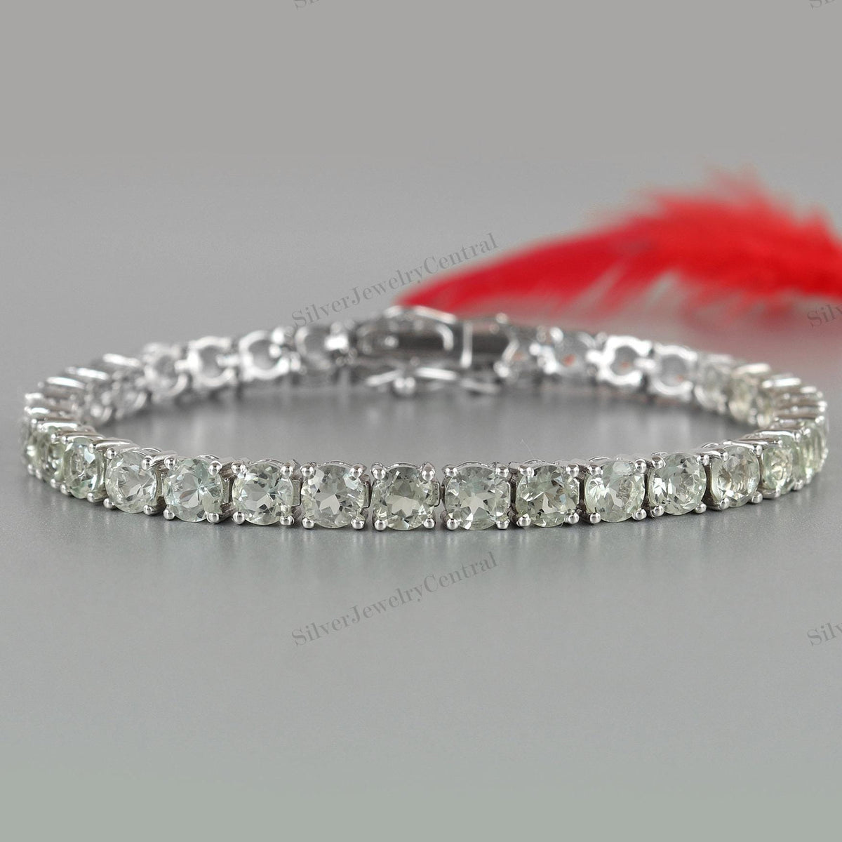 Green Amethyst Tennis Bracelet: Sterling Silver February Birthstone