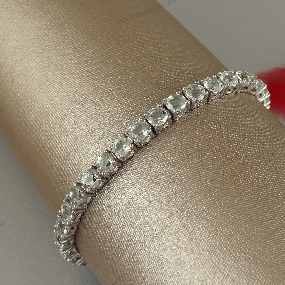 Green Amethyst Tennis Bracelet: Sterling Silver February Birthstone