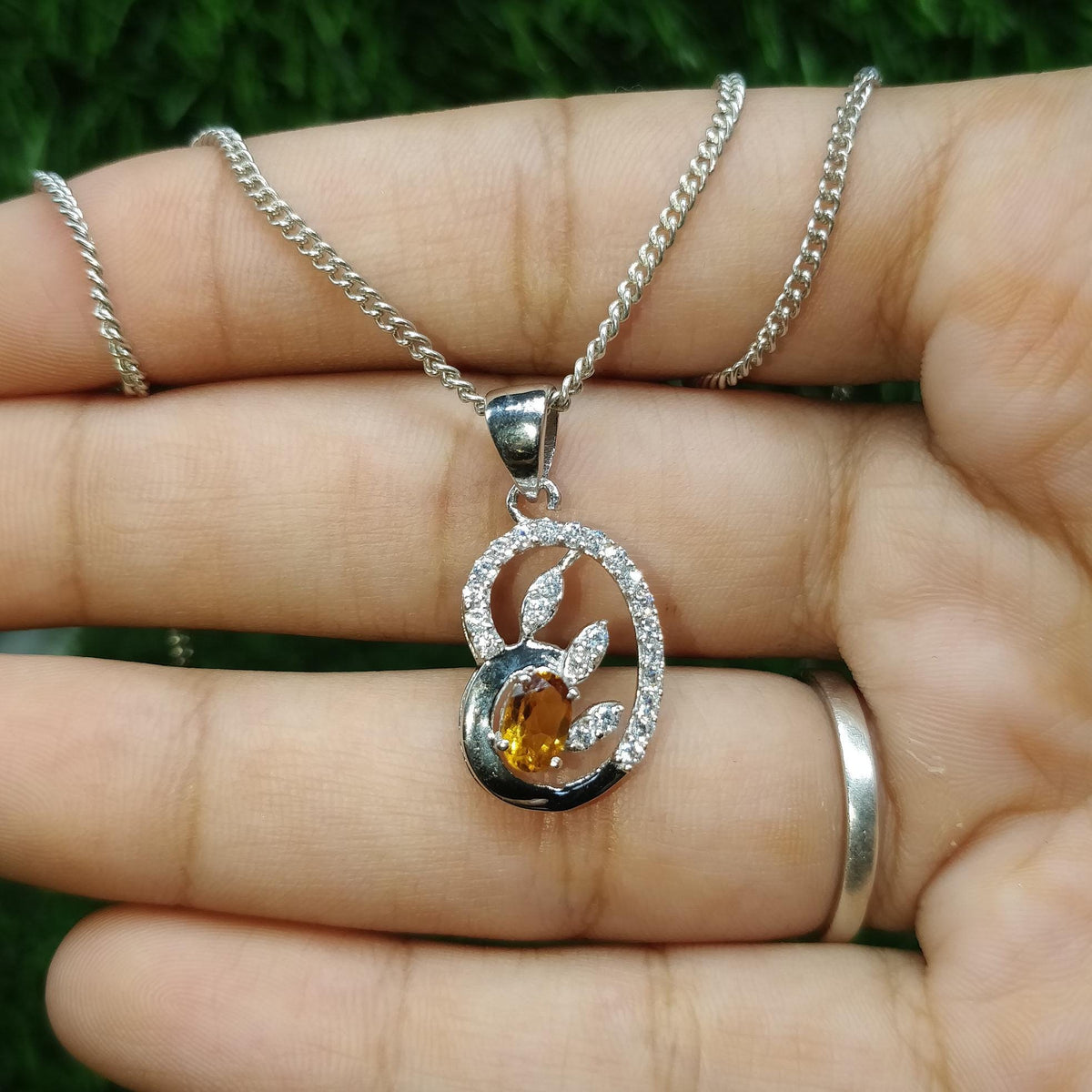 Citrine Cluster Pendant: Oval Gemstone, 925 Sterling Silver, November Birthstone