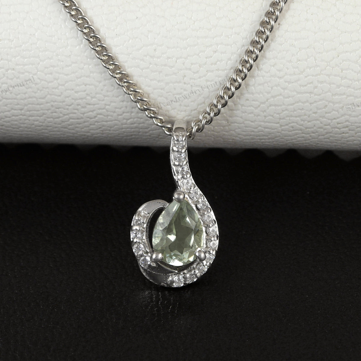 Green Amethyst Pear Pendant, 925 Sterling Silver Necklace, Minimalist Gemstone Jewelry
