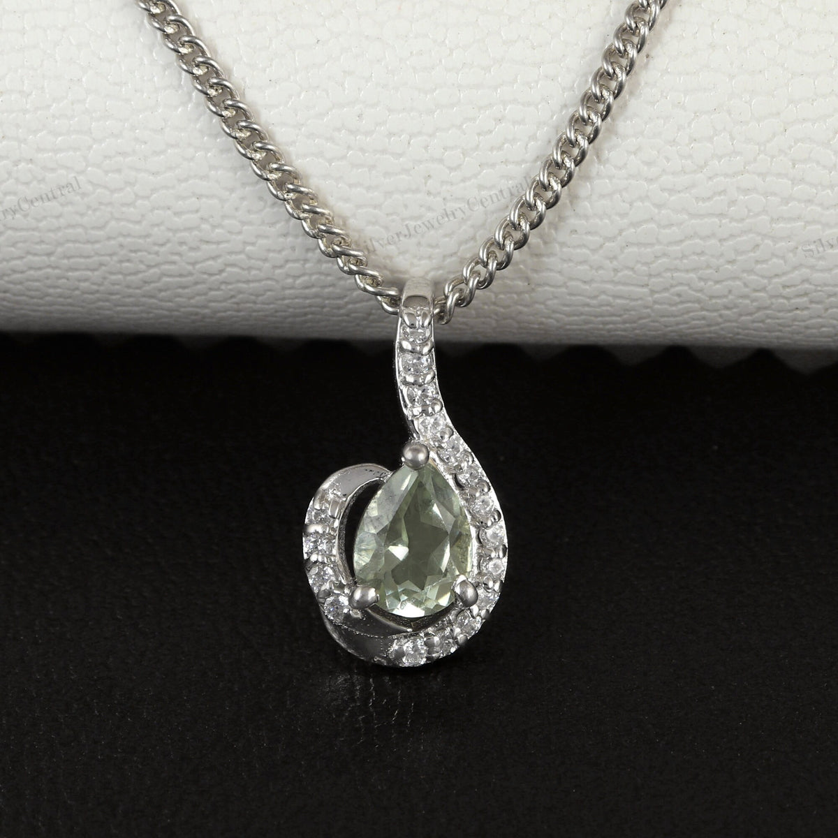 Green Amethyst Pear Pendant, 925 Sterling Silver Necklace, Minimalist Gemstone Jewelry