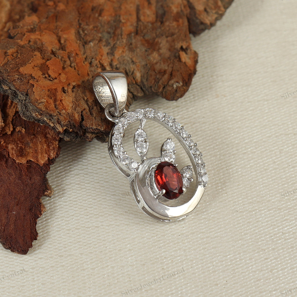 Garnet Cluster Pendant: 925 Sterling Silver January Birthstone