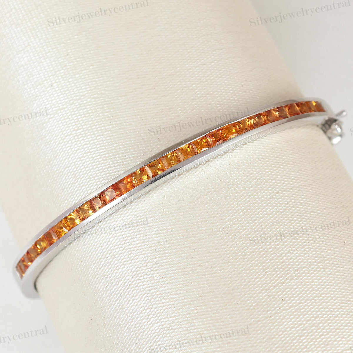 Handmade Sapphire Bangle 925 Silver Gemstone Bracelet Fine Jewelry