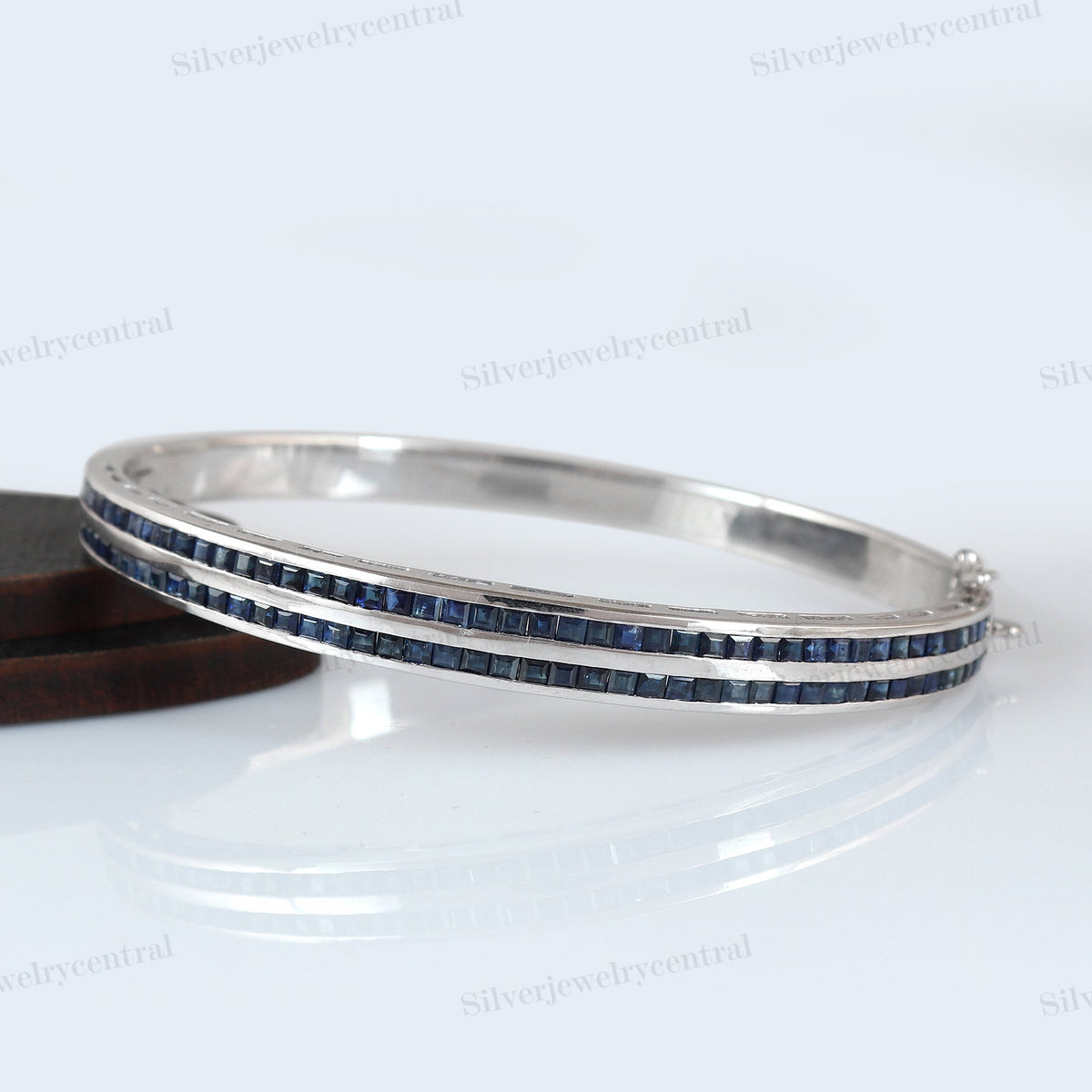 Blue Sapphire Bangle: 925 Sterling Silver September Birthstone Bracelet