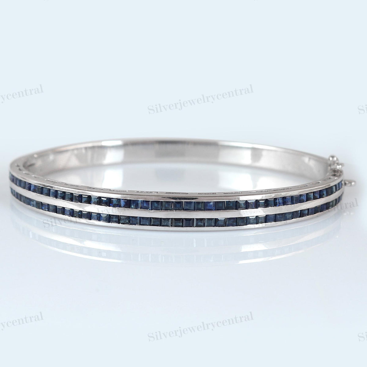 Blue Sapphire Bangle: 925 Sterling Silver September Birthstone Bracelet