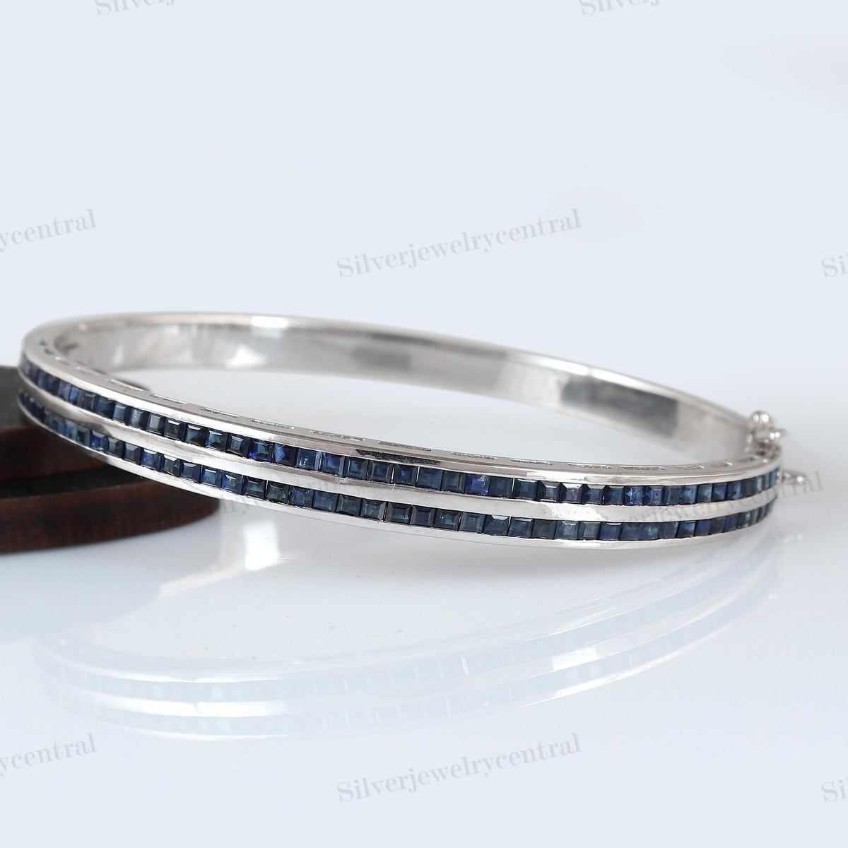 Blue Sapphire Bangle: 925 Sterling Silver September Birthstone Bracelet