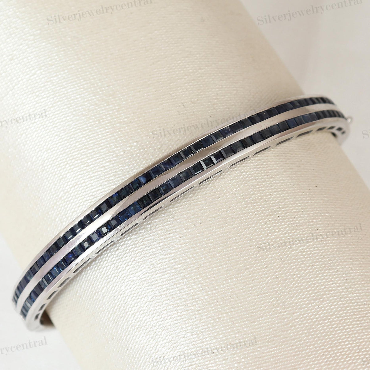 Blue Sapphire Bangle: 925 Sterling Silver September Birthstone Bracelet