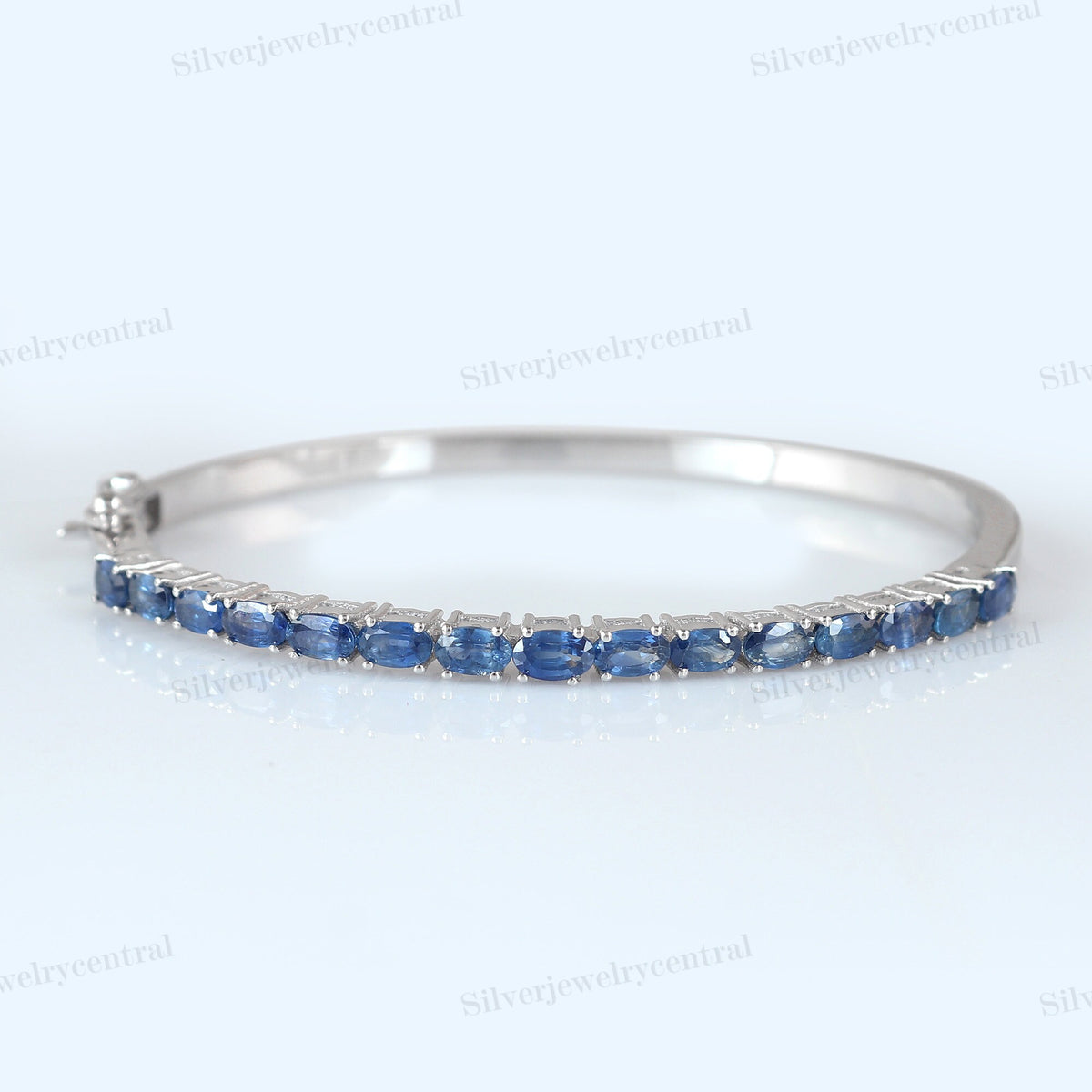 Natural Blue Sapphire Bangle Sterling Silver Handmade Gemstone Jewelry Christmas Gifts