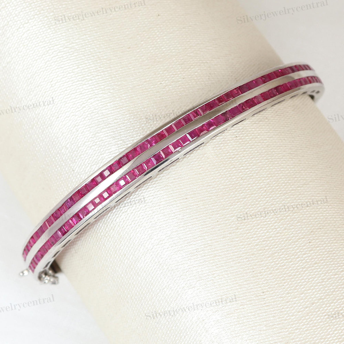 Natural Ruby Bangle, Sterling Silver, Square Cut Gemstone, July Birthstone, Stackable Bracelet