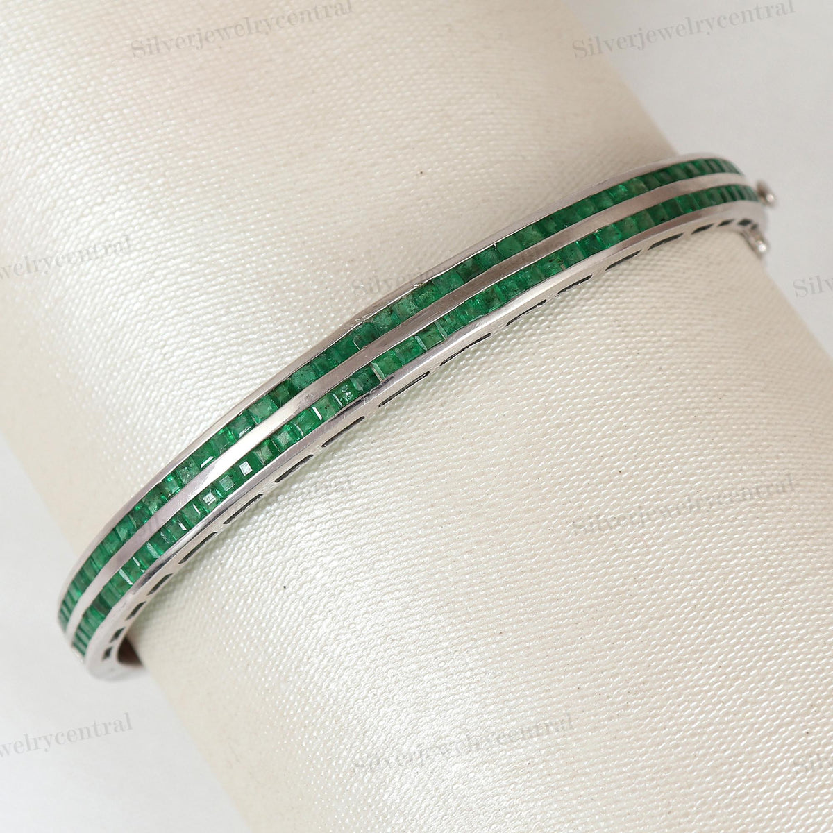 Emerald Bangle Sterling Silver Square Cut Stone May Birthstone Gift