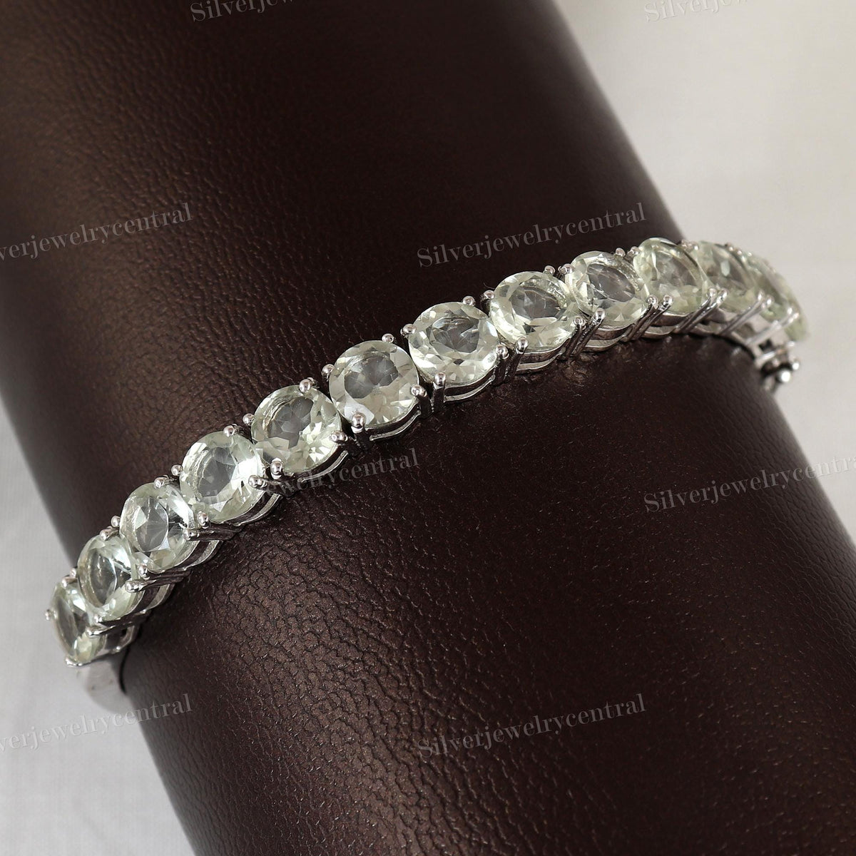 Natural Green Amethyst Bangle | 925 Sterling Silver, February Birthstone, Round Gemstone Bracelet
