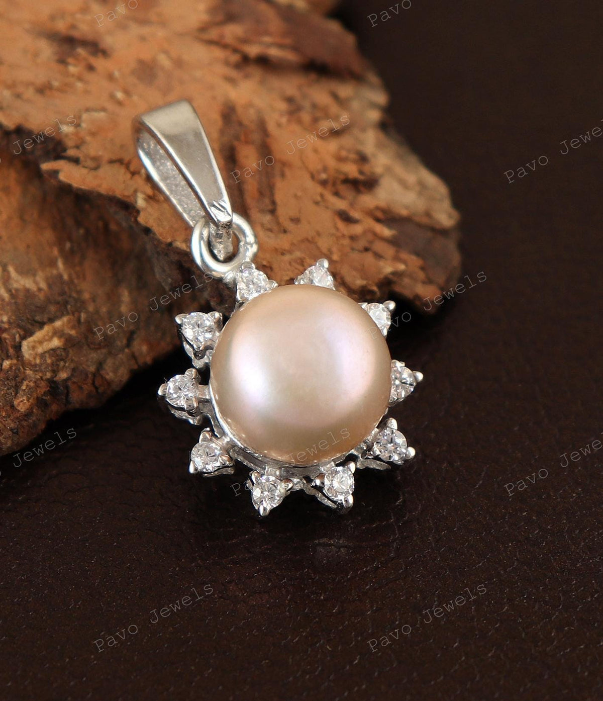 Peach Pearl Pendant in Sterling Silver Handmade Minimalist Round Jewelry Necklace Gift for Her