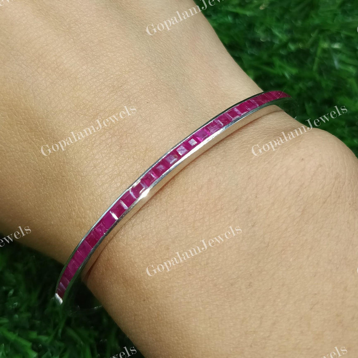 Handmade Sterling Silver Ruby Bangle - July Birthstone Jewelry