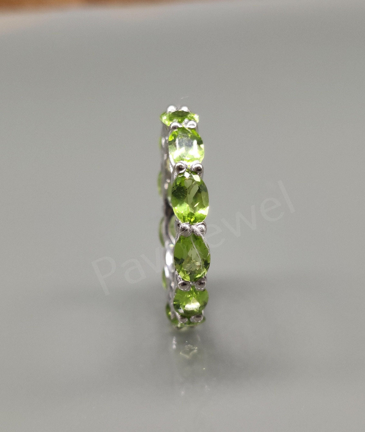 Green Peridot Eternity Band, Sterling Silver Handmade Wedding Jewelry, Promise Ring Gift for Her