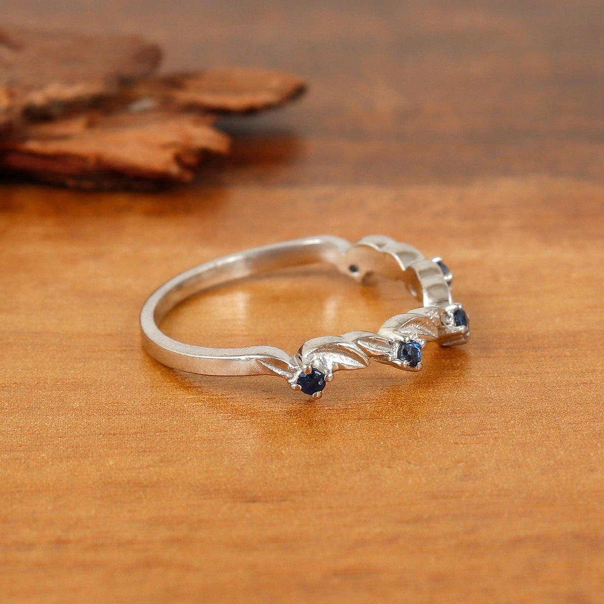Blue Sapphire Queen Crown Ring: Sterling Silver September Birthstone