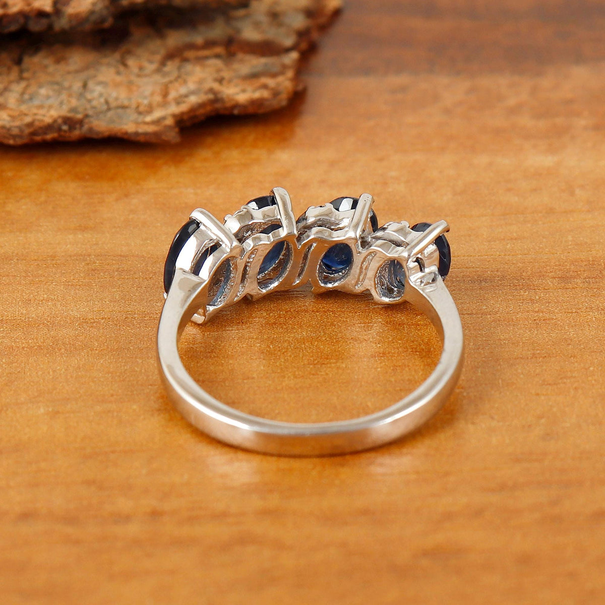 Natural Blue Sapphire Ring, Sterling Silver Gemstone, Vintage Style Cocktail Jewelry