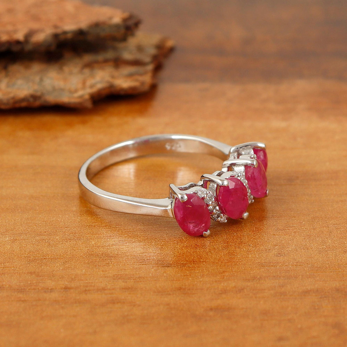 Oval Ruby Ring: 925 Sterling Silver, Cubic Zirconia - Handmade