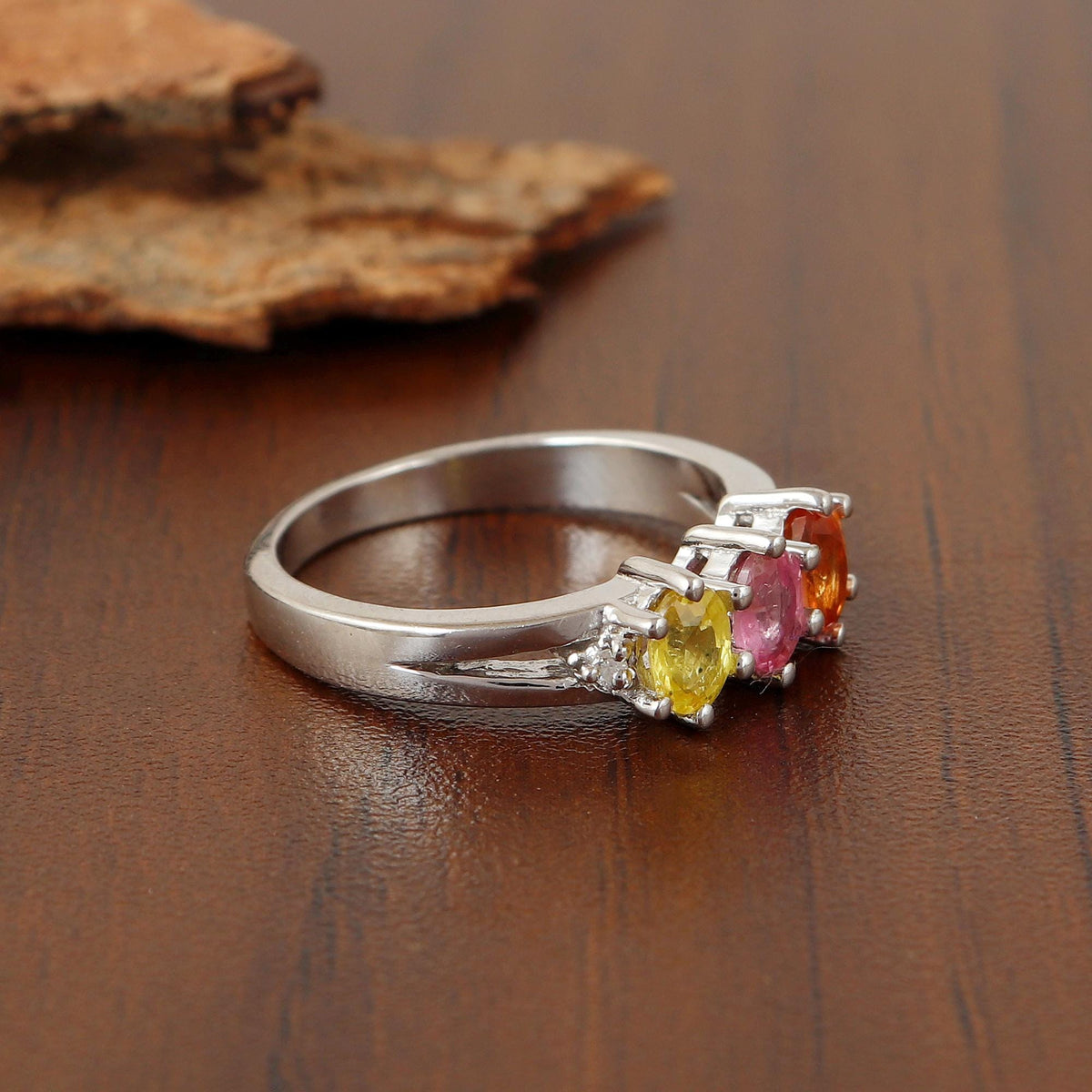 Natural Multi Sapphire Ring-925 Sterling Silver-September Birthstone Jewelry-Sapphire Jewelry