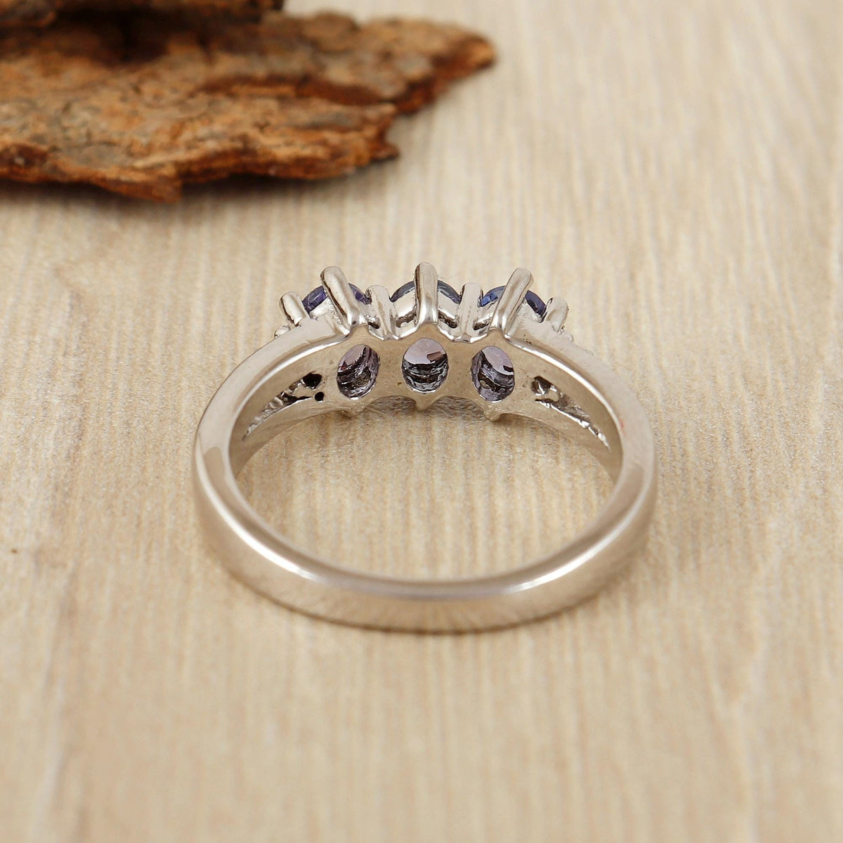 Artisan Natural Tanzanite Gemstone Ring Sterling Silver Handmade Three Stone Jewelry