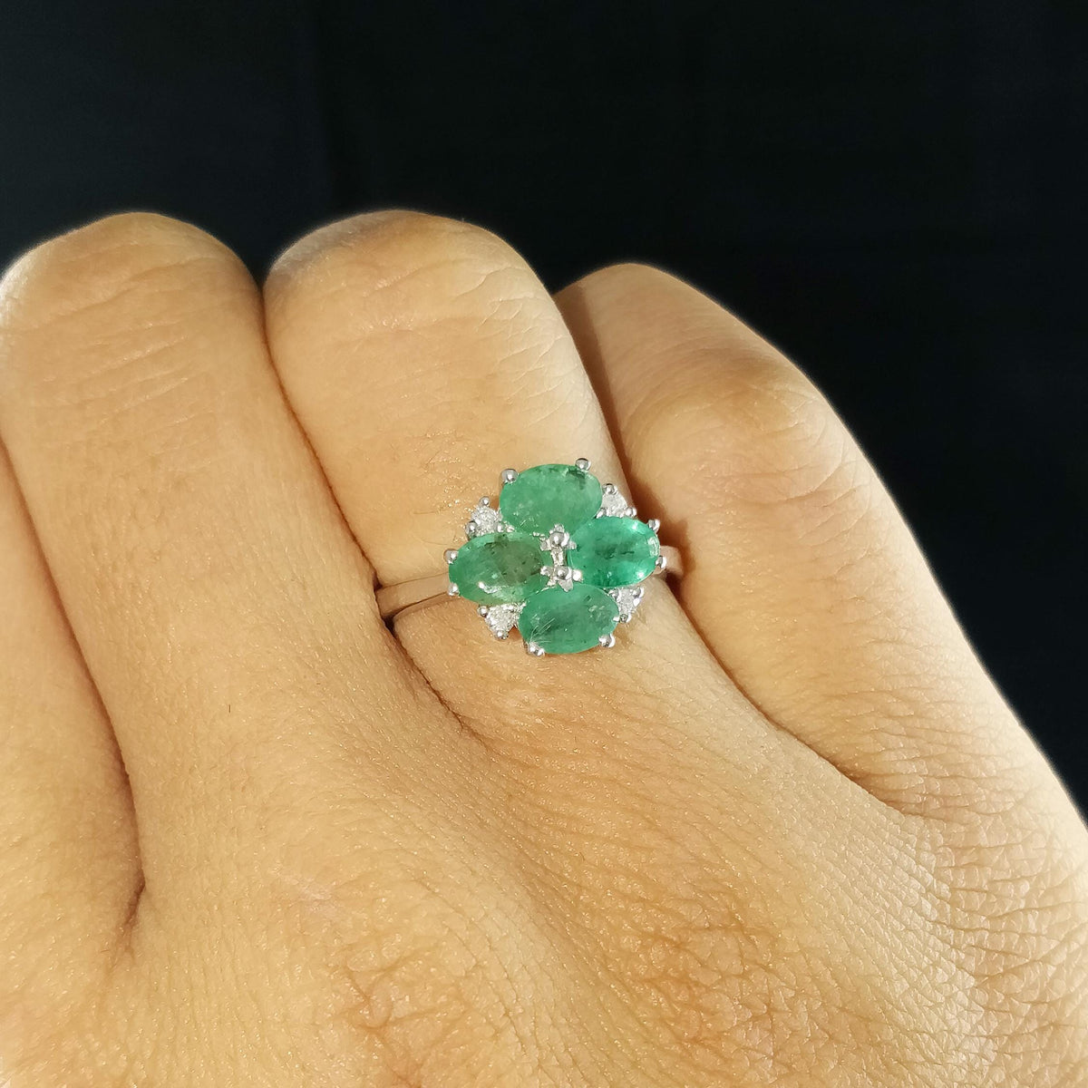 Oval Emerald Ring: Sterling Silver May Birthstone Engagement Jewelry