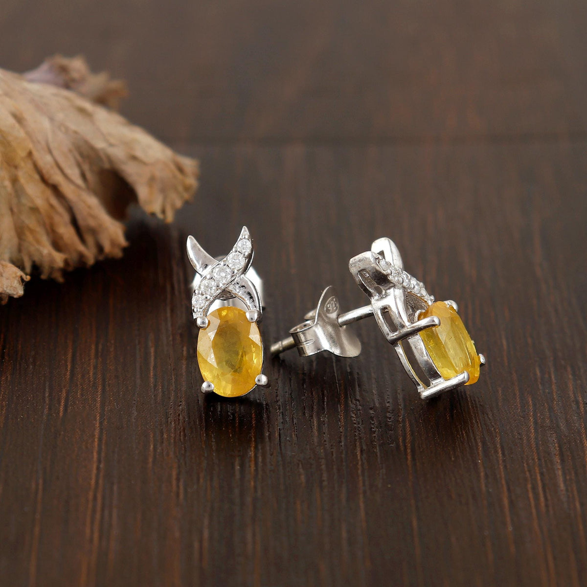 Yellow Sapphire Sterling Silver Hoop Earrings: 925 Silver, September Birthstone