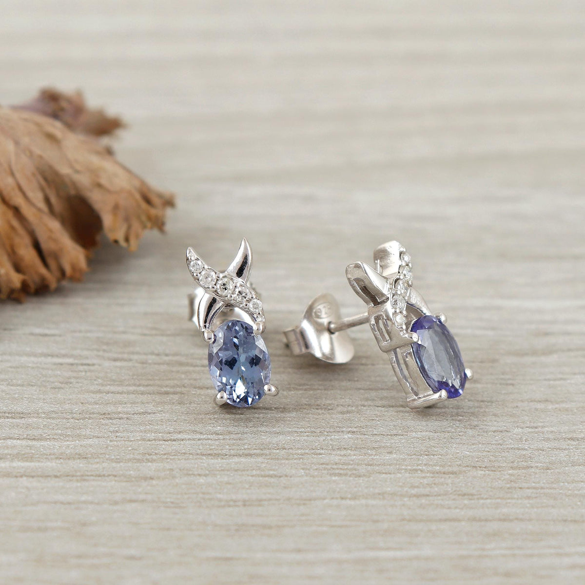 Tanzanite Silver Stud Earrings: 925 Sterling Silver, December Birthstone