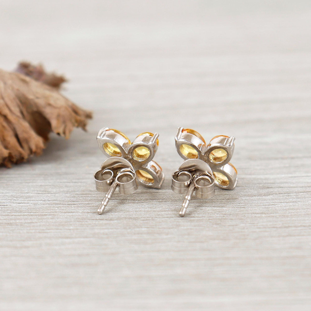 Natural Yellow Sapphire Flower Stud Earring-Gemstone Flower Stud-925 Sterling Silver-September Birthstone-Handmade Jewelry-Anniversary Gift