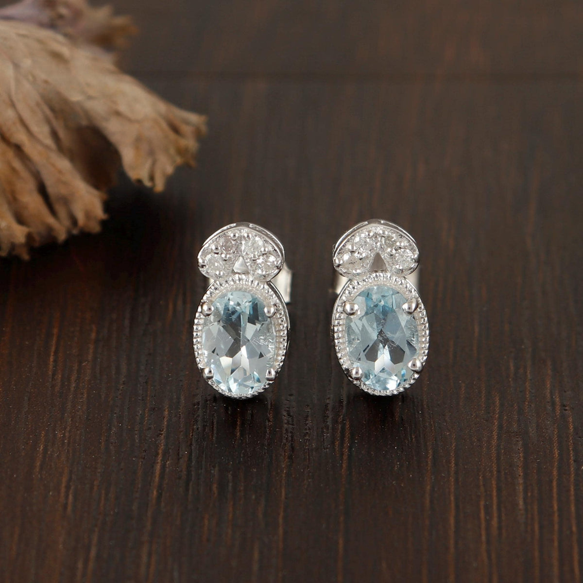 Aquamarine CZ Sterling Silver Earrings: Oval Designer Jewelry