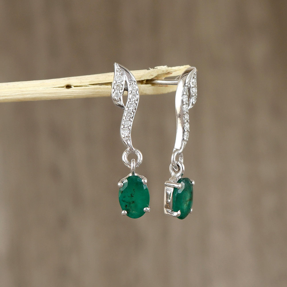 Emerald Stud Earrings: 925 Sterling Silver, Oval Gemstone