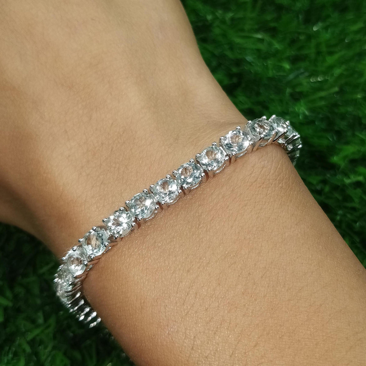 Green Amethyst Tennis Bracelet: Sterling Silver February Birthstone