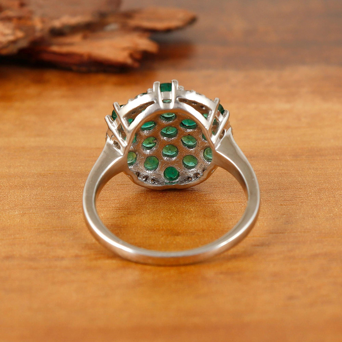 Emerald Diamond Ring, Sterling Silver Jewelry, Handmade May Birthstone Gift
