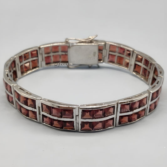 Natural Garnet Square Gemstone Tennis Bracelet-925 Sterling Silver Bracelet-January Birthstone-Wedding Bracelet-Bridal Bracelet-Gift for Her
