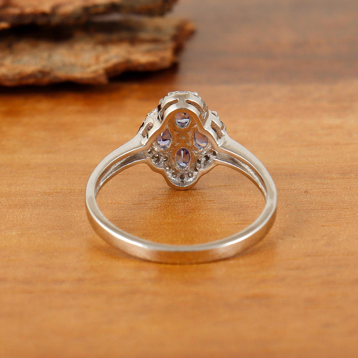 Oval Cut Tanzanite & Diamond Silver Ring Handmade December Birthstone Jewelry Gift for Her
