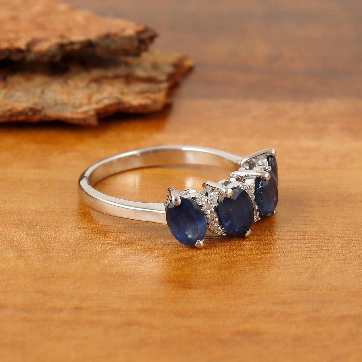 Natural Blue Sapphire Ring, Sterling Silver Gemstone, Vintage Style Cocktail Jewelry