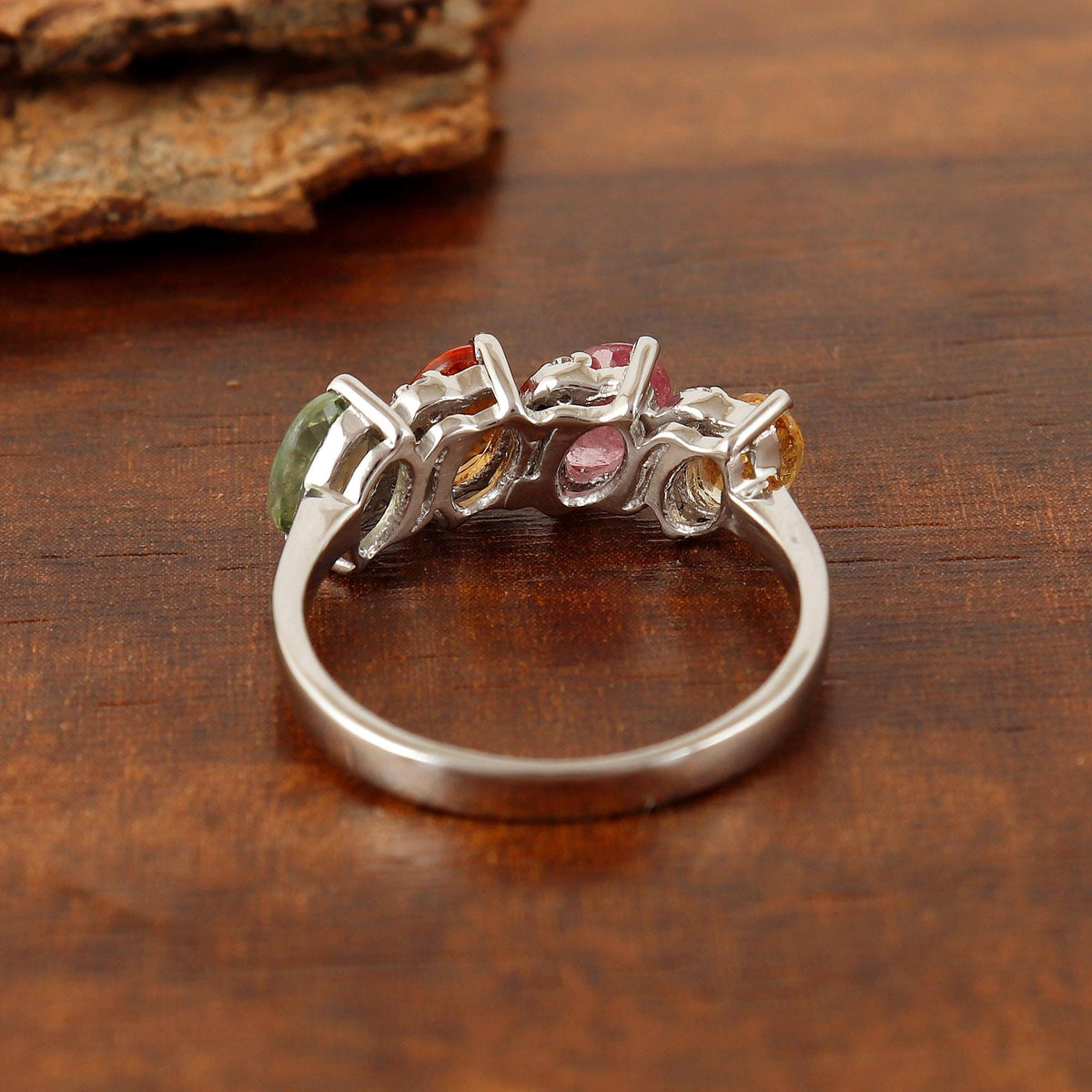 Multi Sapphire Anniversary Gift for Her, Diamond 925 Silver Delicate Handmade Ring