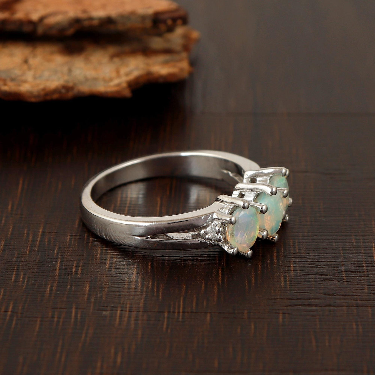 Dainty Opal Ring: 925 Sterling Silver, October Birthstone