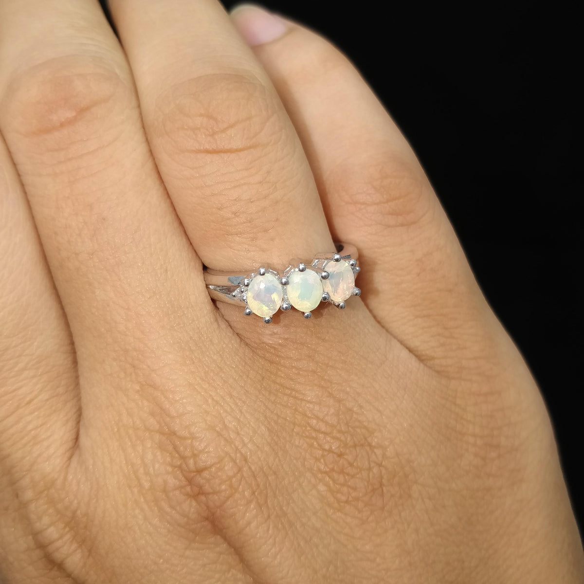 Dainty Opal Ring: 925 Sterling Silver, October Birthstone