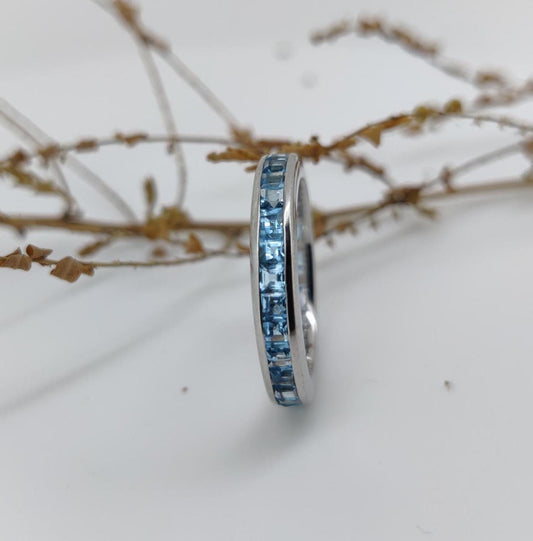 Blue Topaz Sterling Silver Ring: Square Gemstone Band, December Birthstone