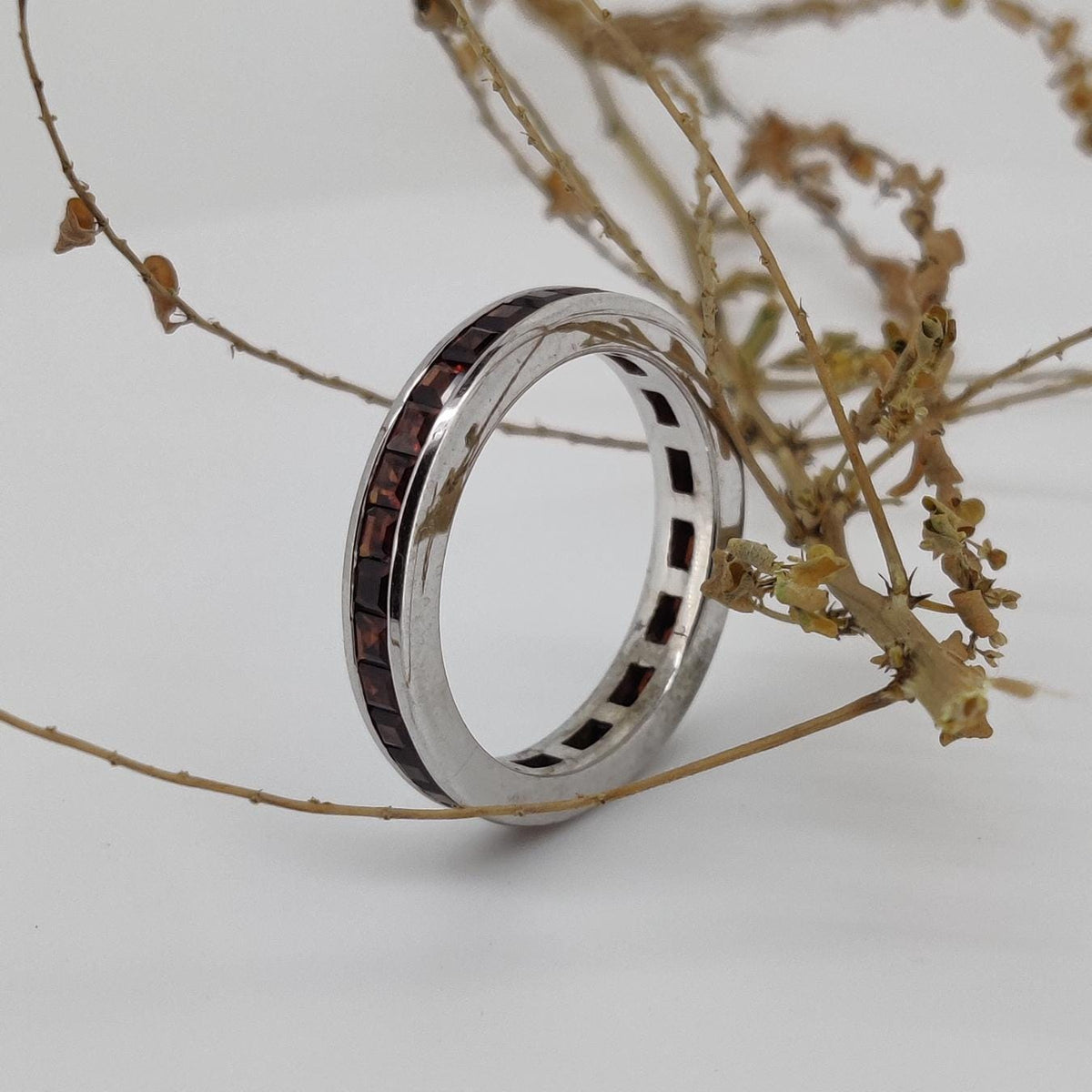 Square Garnet Eternity Band Ring: 925 Sterling Silver Anniversary Jewelry