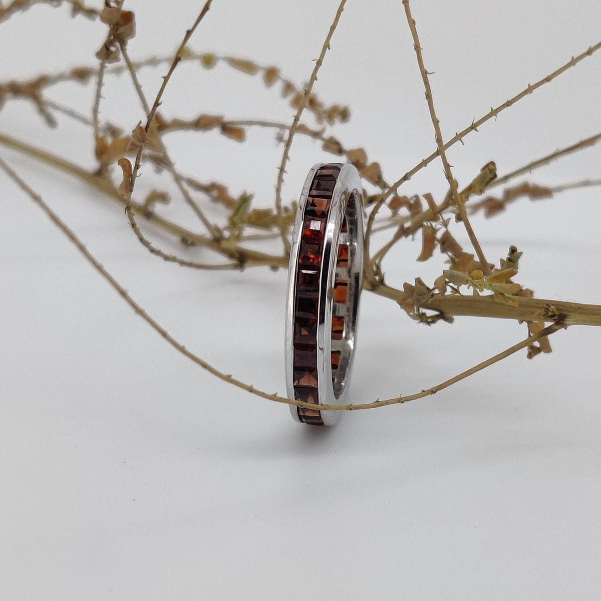 Square Garnet Eternity Band Ring: 925 Sterling Silver Anniversary Jewelry