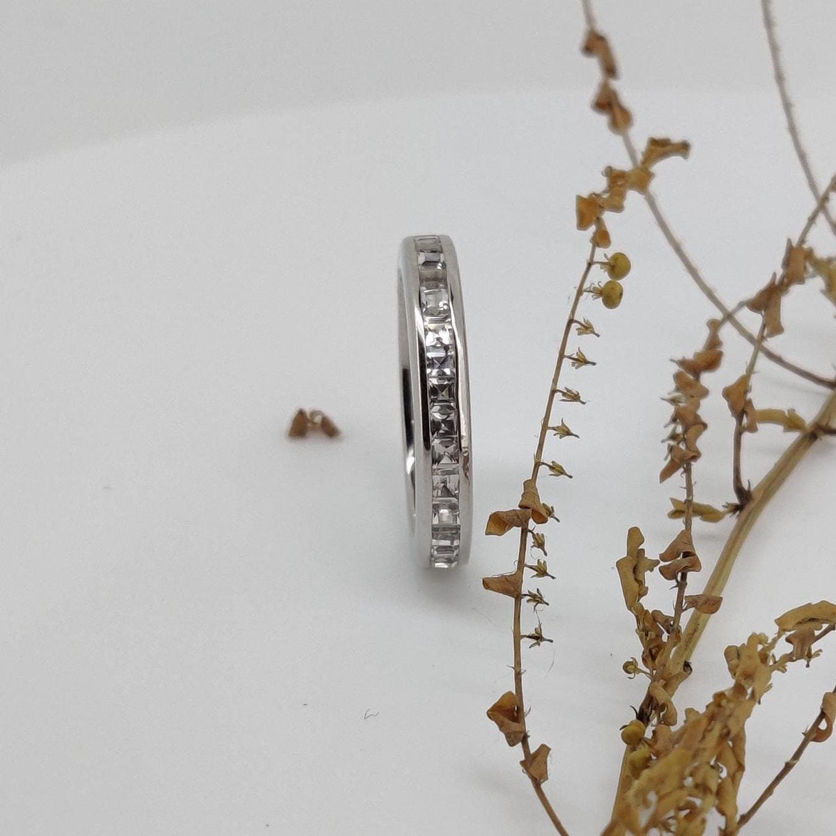 Sterling Silver White Topaz Eternity Band Ring: 925 Silver Wedding Jewelry