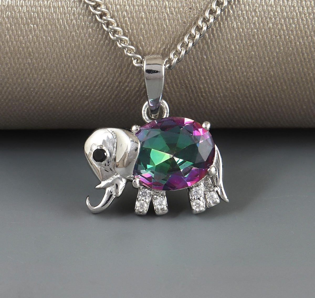 Mystic Topaz Elephant Pendant: 925 Sterling Silver Multi Gemstone Jewelry